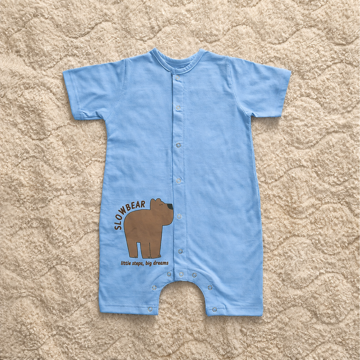 SKy Blue Bear Print Half Romper - Cotton