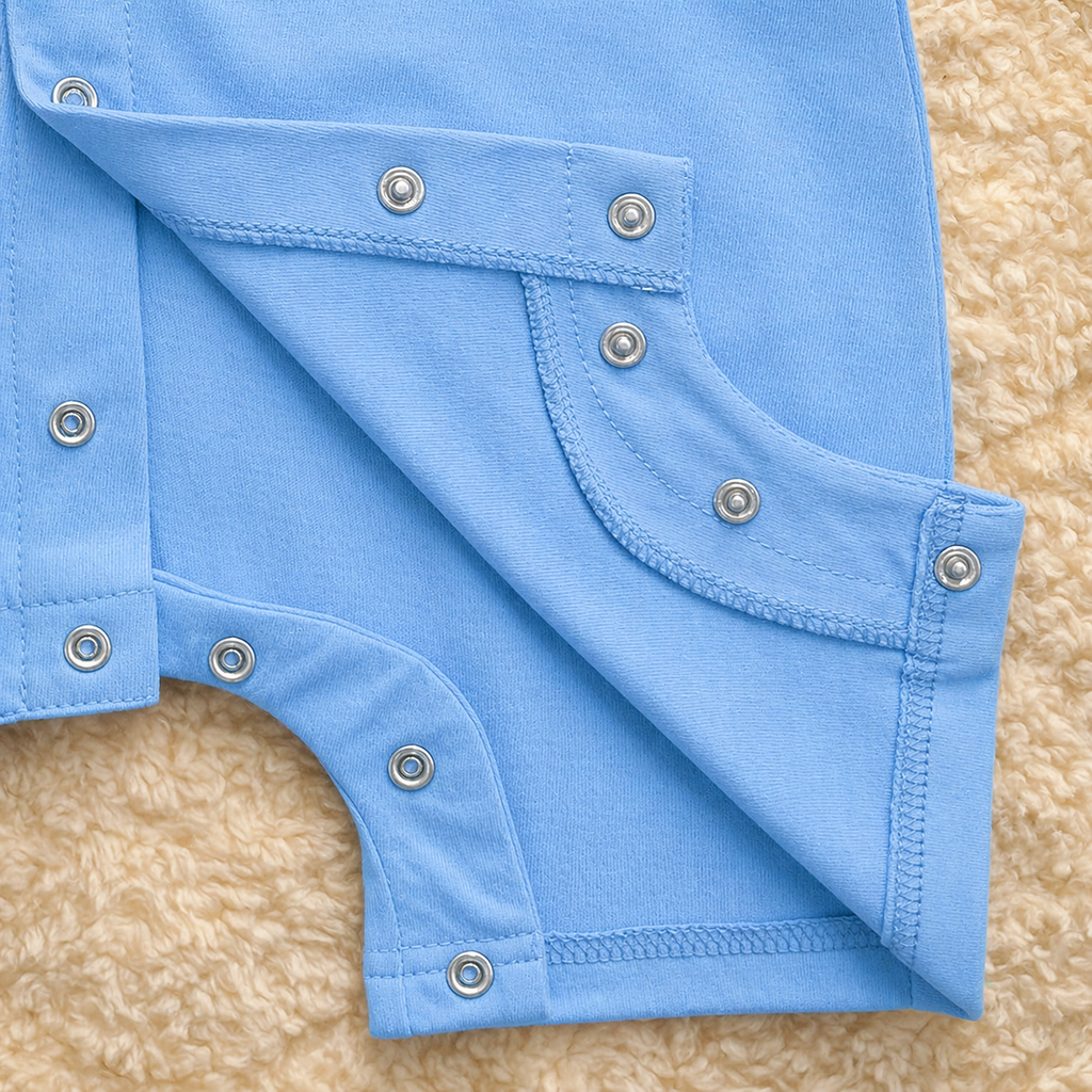 SKy Blue Bear Print Half Romper - Cotton
