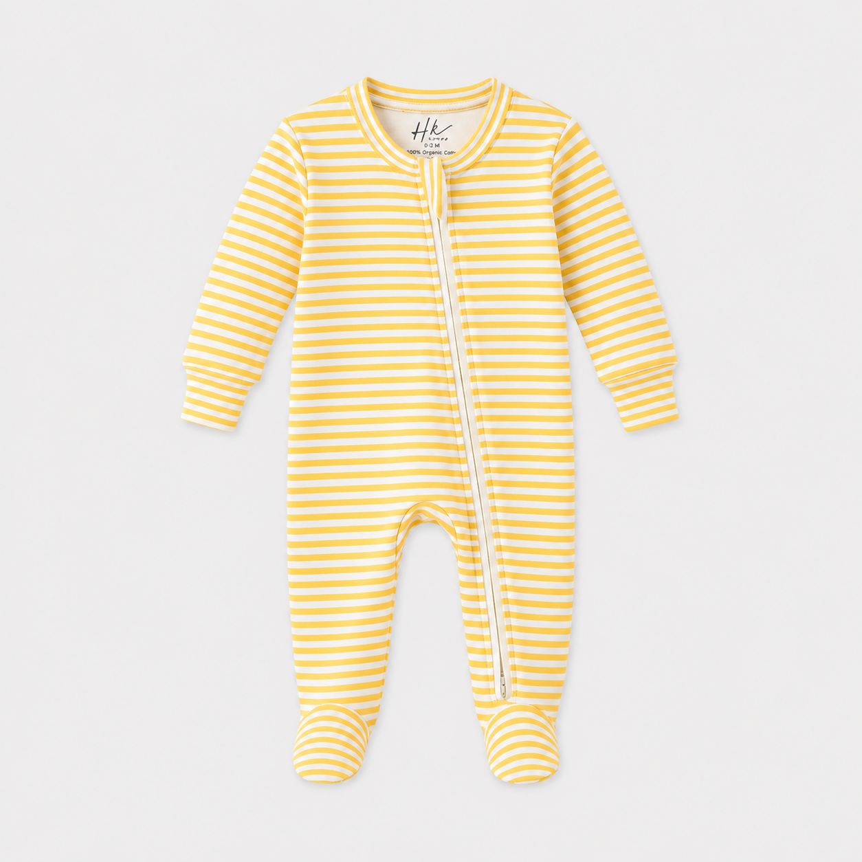 Soft Cotton Baby Footie — Yellow Strip