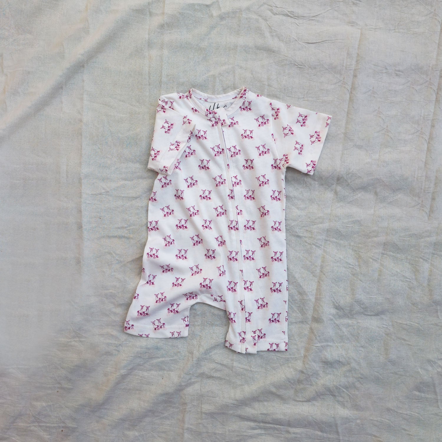 Deer Cotton Zip Half Romper