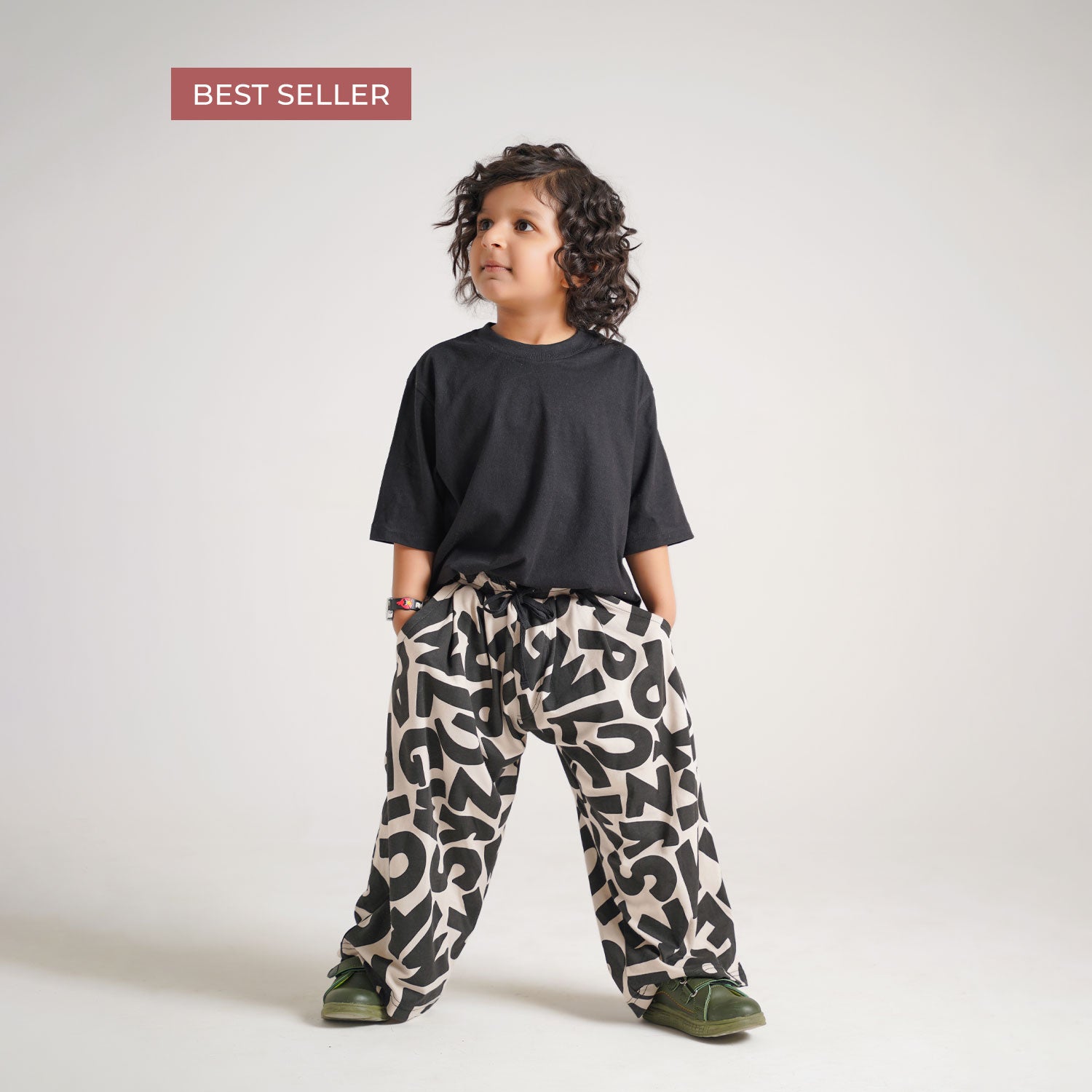 Black Tee with Printed Tapered Pants
