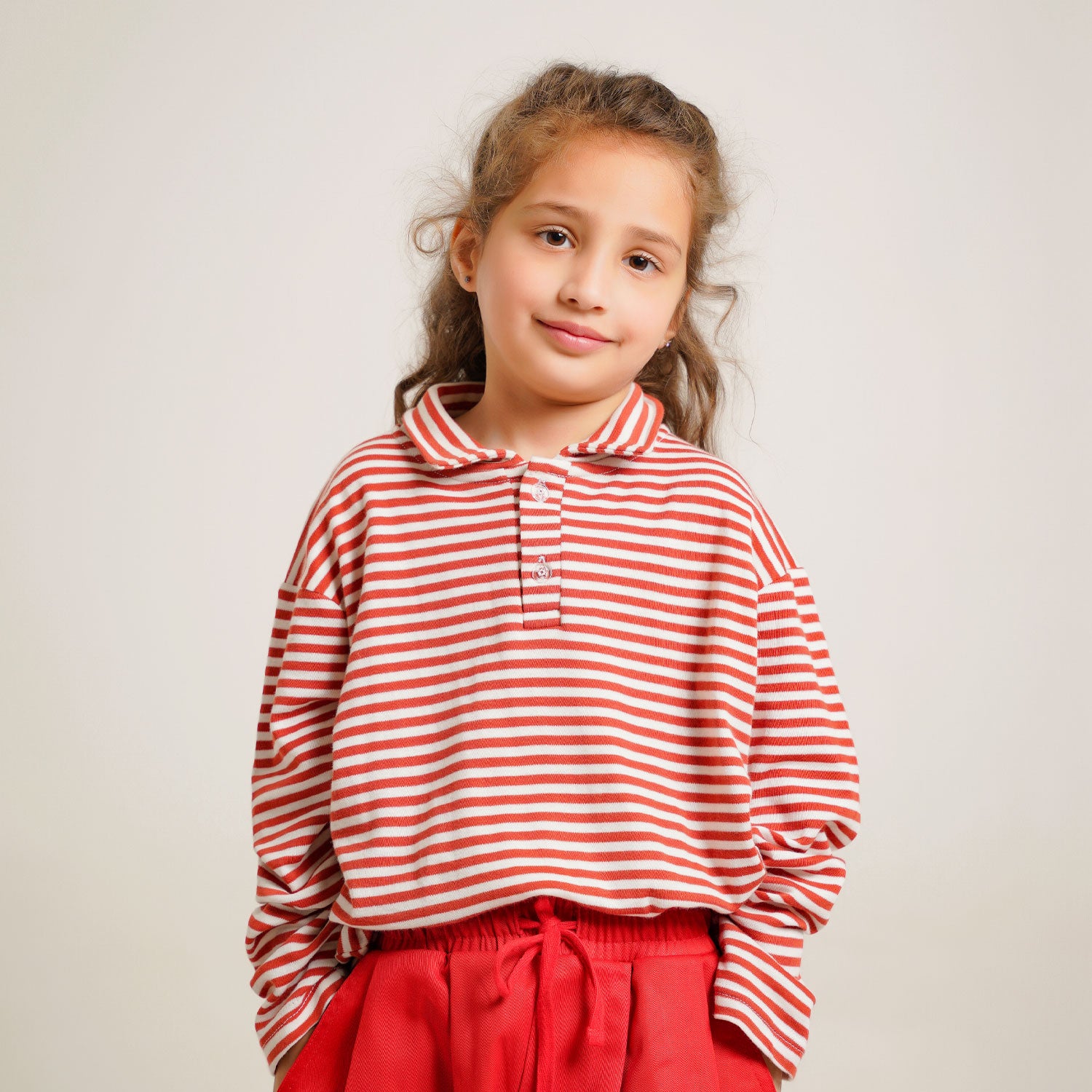 Burgundy Striped Co-Ord Set – Polo Shirt & Wide-Leg Trouser