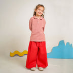 Burgundy Striped Co-Ord Set – Polo Shirt & Wide-Leg Trouser