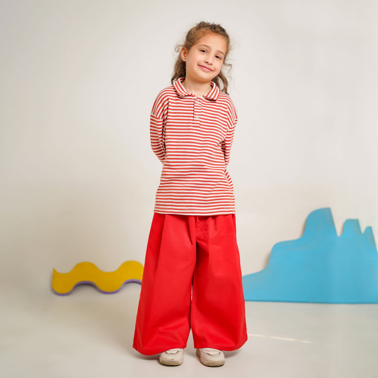 Burgundy Striped Co-Ord Set – Polo Shirt & Wide-Leg Trouser