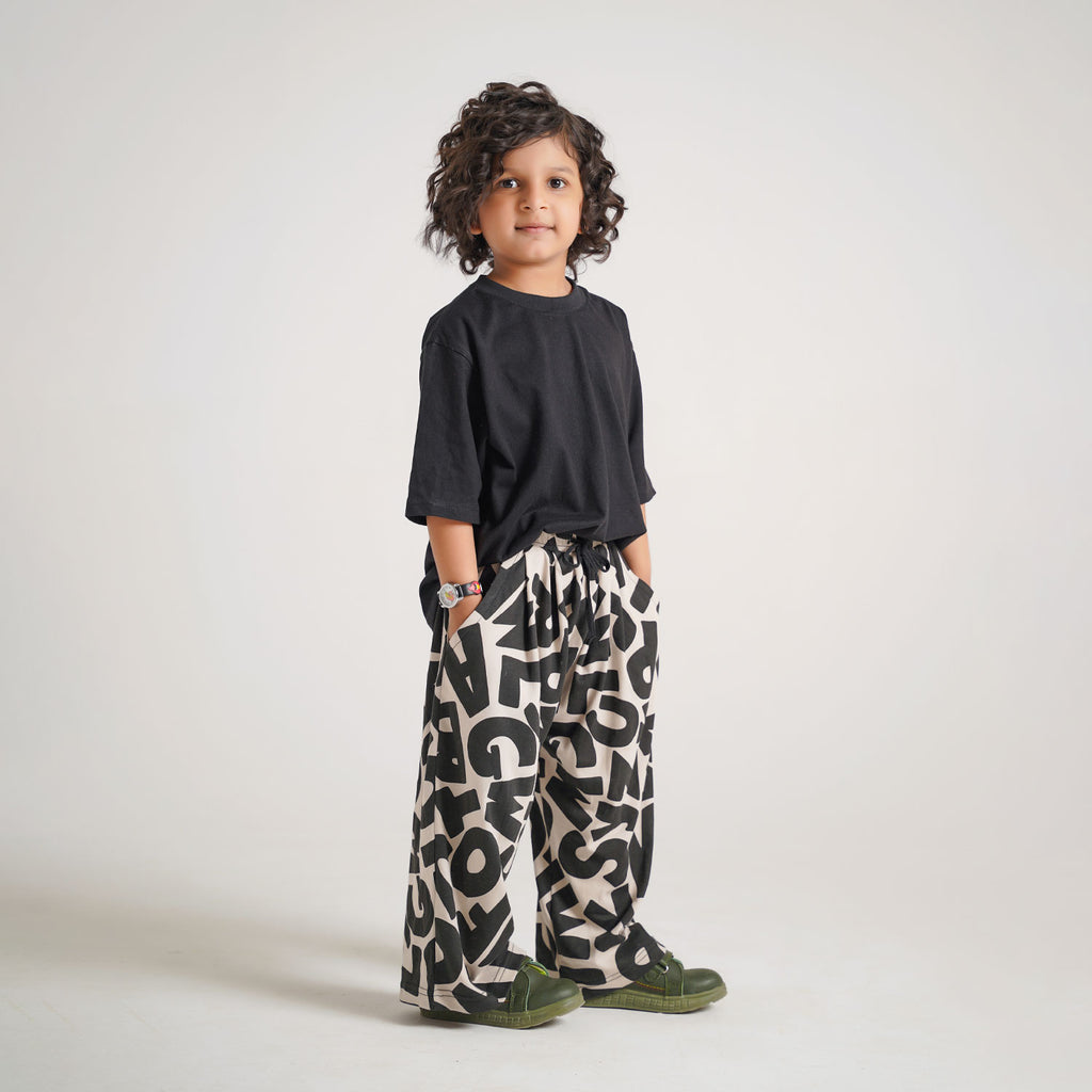 Black Tee with Printed Tapered Pants