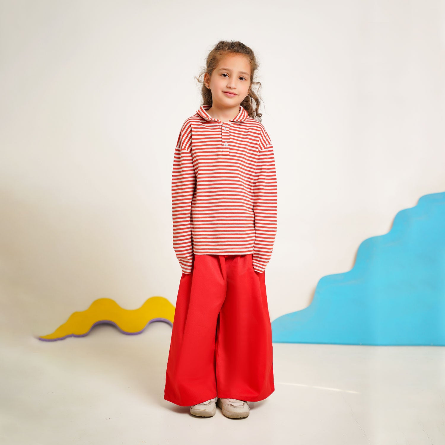 Burgundy Striped Co-Ord Set – Polo Shirt & Wide-Leg Trouser