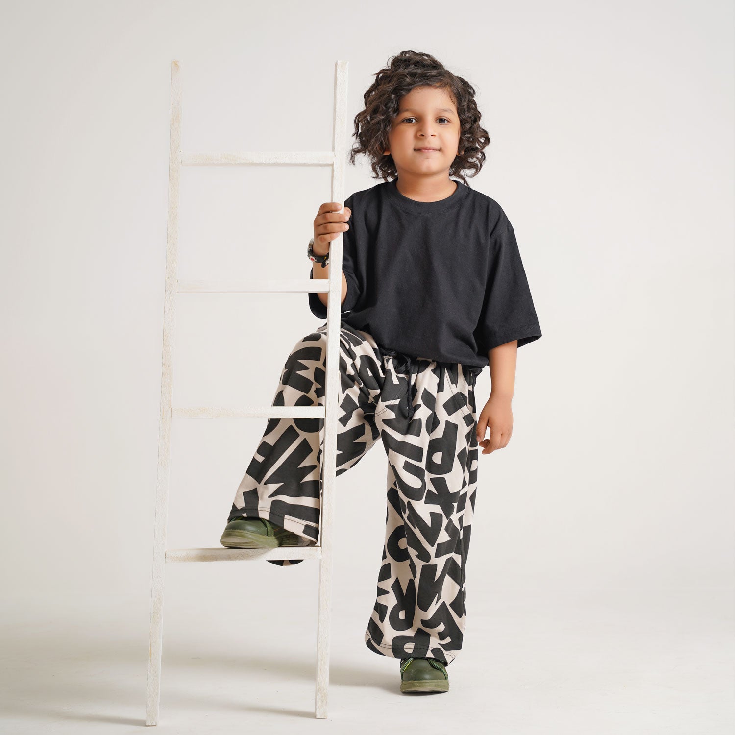 Black Tee with Printed Tapered Pants