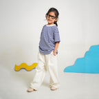 Navy Stripe Top with White Cotton Pants