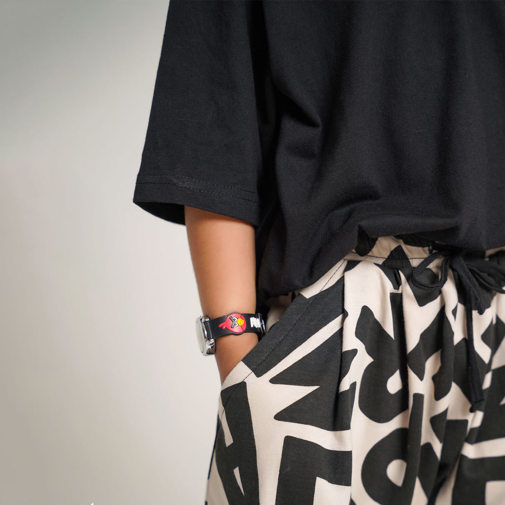 Black Tee with Printed Tapered Pants