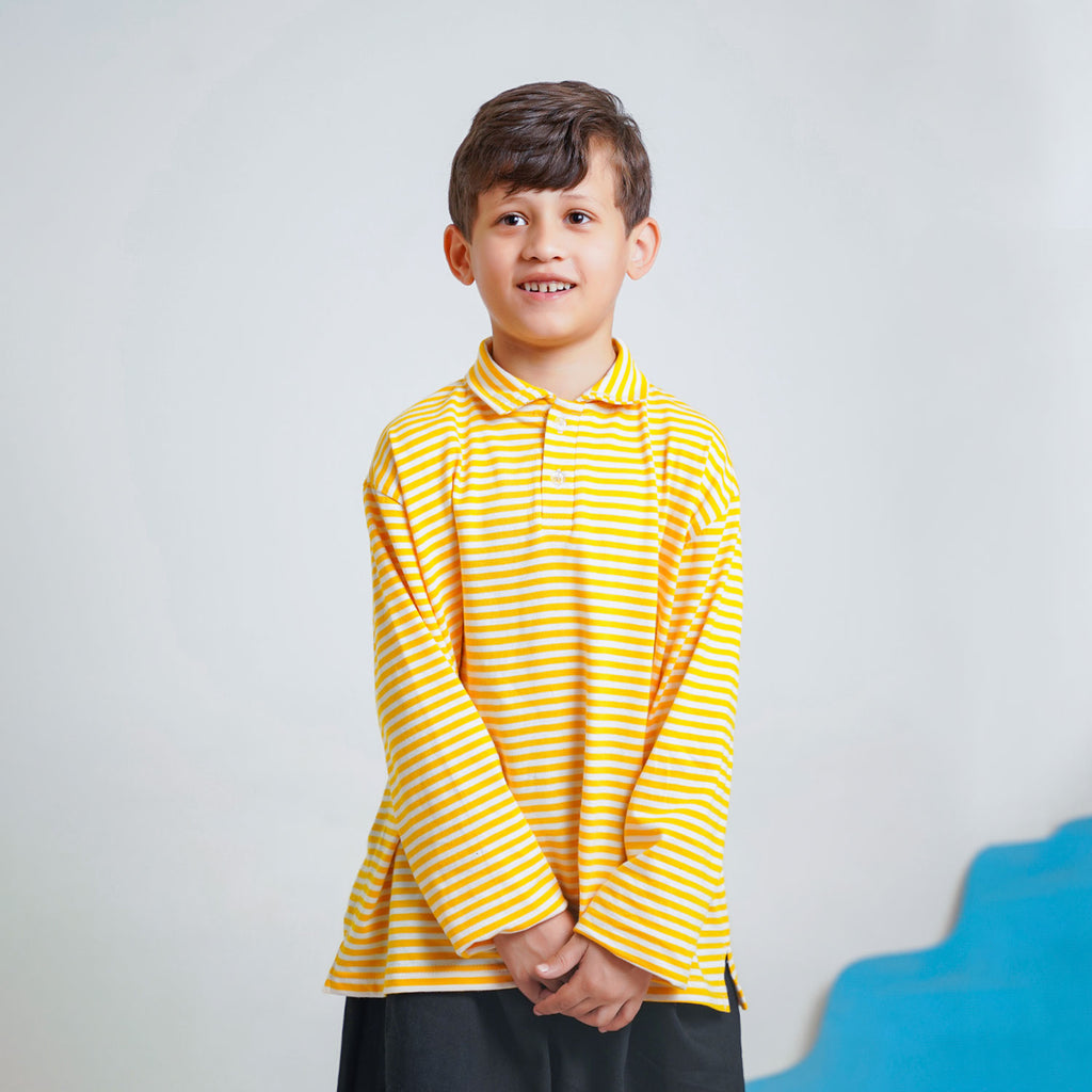 Yellow & Black Striped Co-Ord Set – Polo Shirt & Wide-Leg Trouser