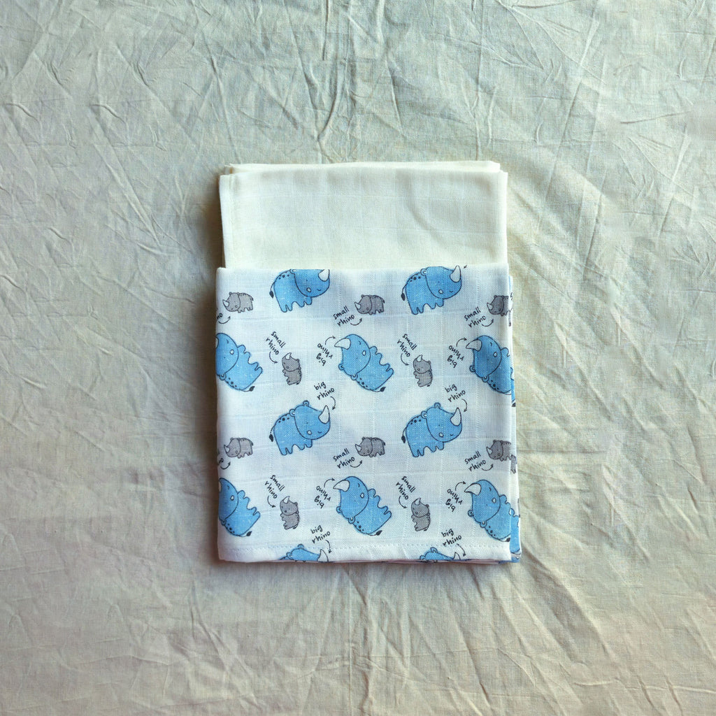 Muslin Swaddle Sheets – Rhino Print & Ivory