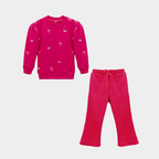 Girls Hot Pink Terry Sweatshirt & Trouser Set