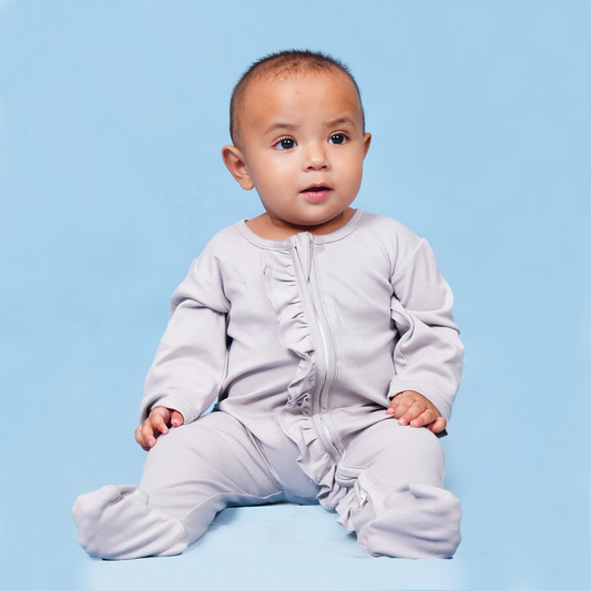 Gray Baby Girl Cotton  – Zipper Sleepsuit