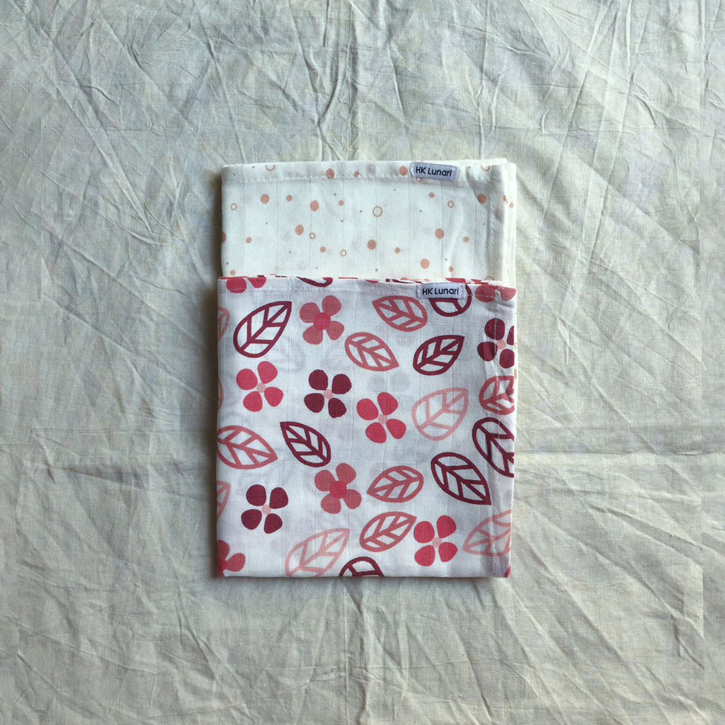 Muslin Swaddle Sheets – Leaf Print & Polka - Ivory (85x85cm)