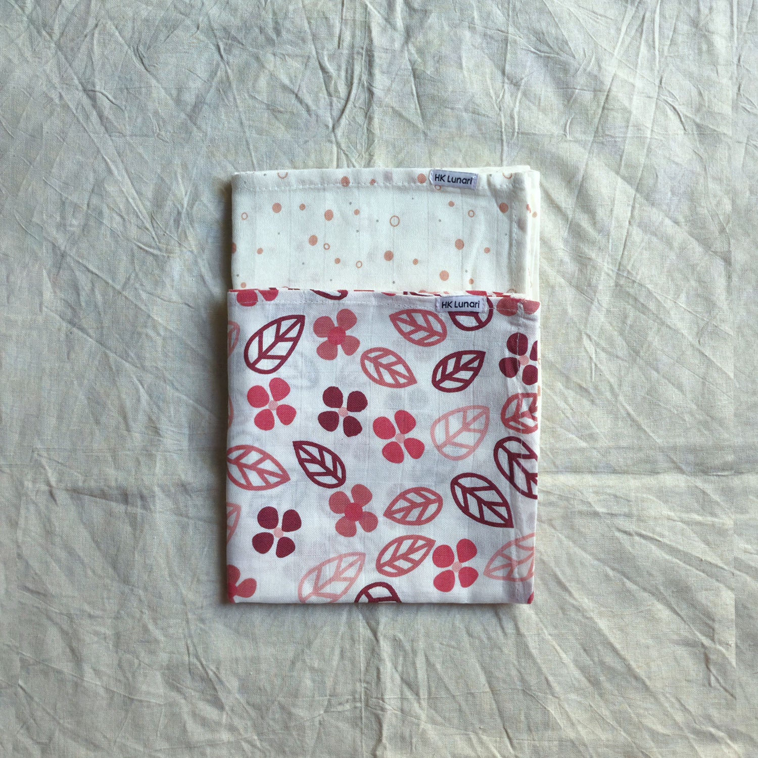 Muslin Swaddle Sheets – Leaf Print & Polka - Ivory (85x85cm)