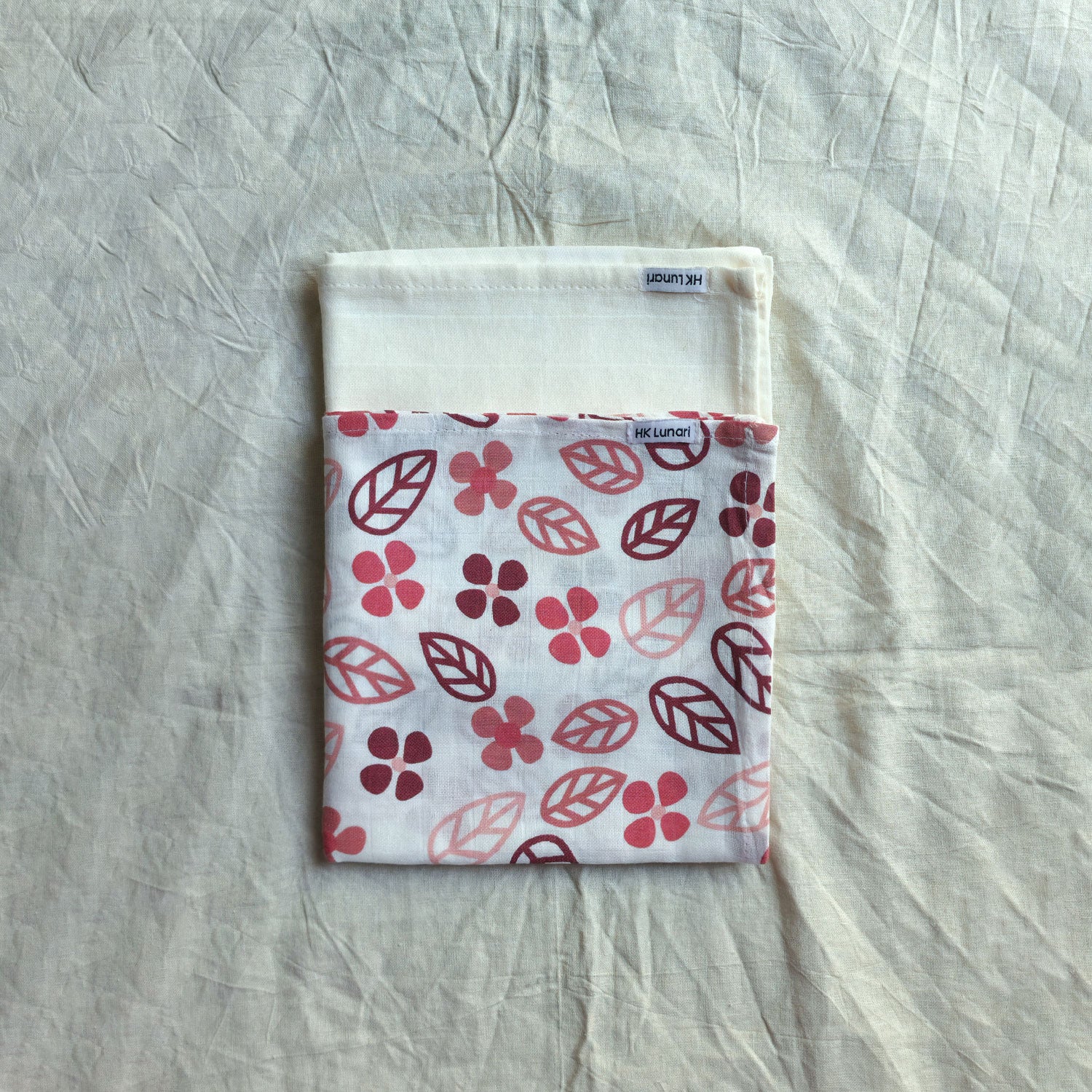 Muslin Swaddle Sheets – Leaf Print & Polka - Ivory (85x85cm)