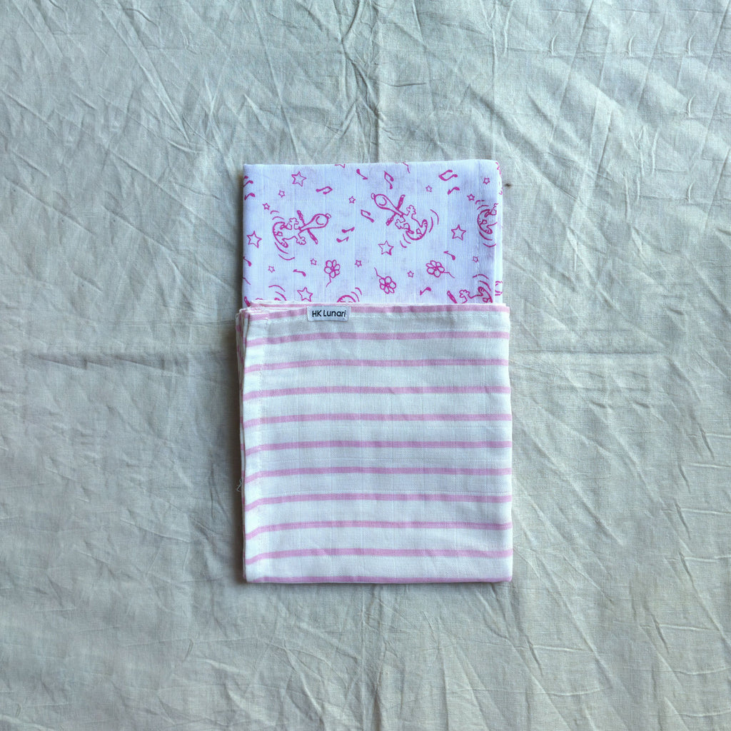 Muslin Swaddle Sheets – Pink & Ivory(85x85cm)
