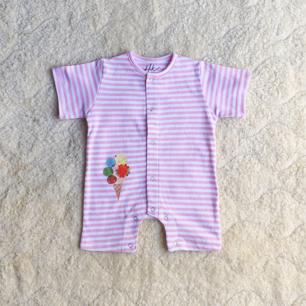 Pink Strip Half Romper - Cotton