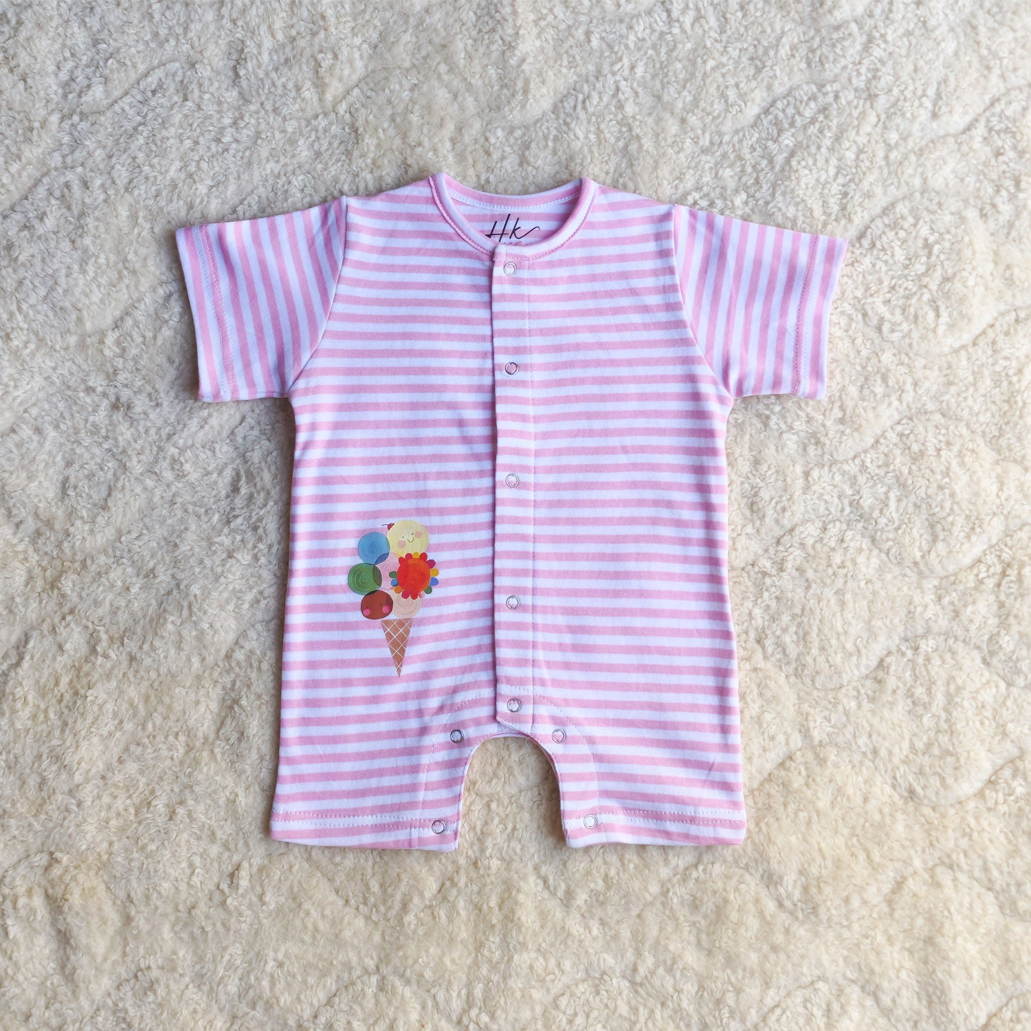 Pink Strip Half Romper - Cotton