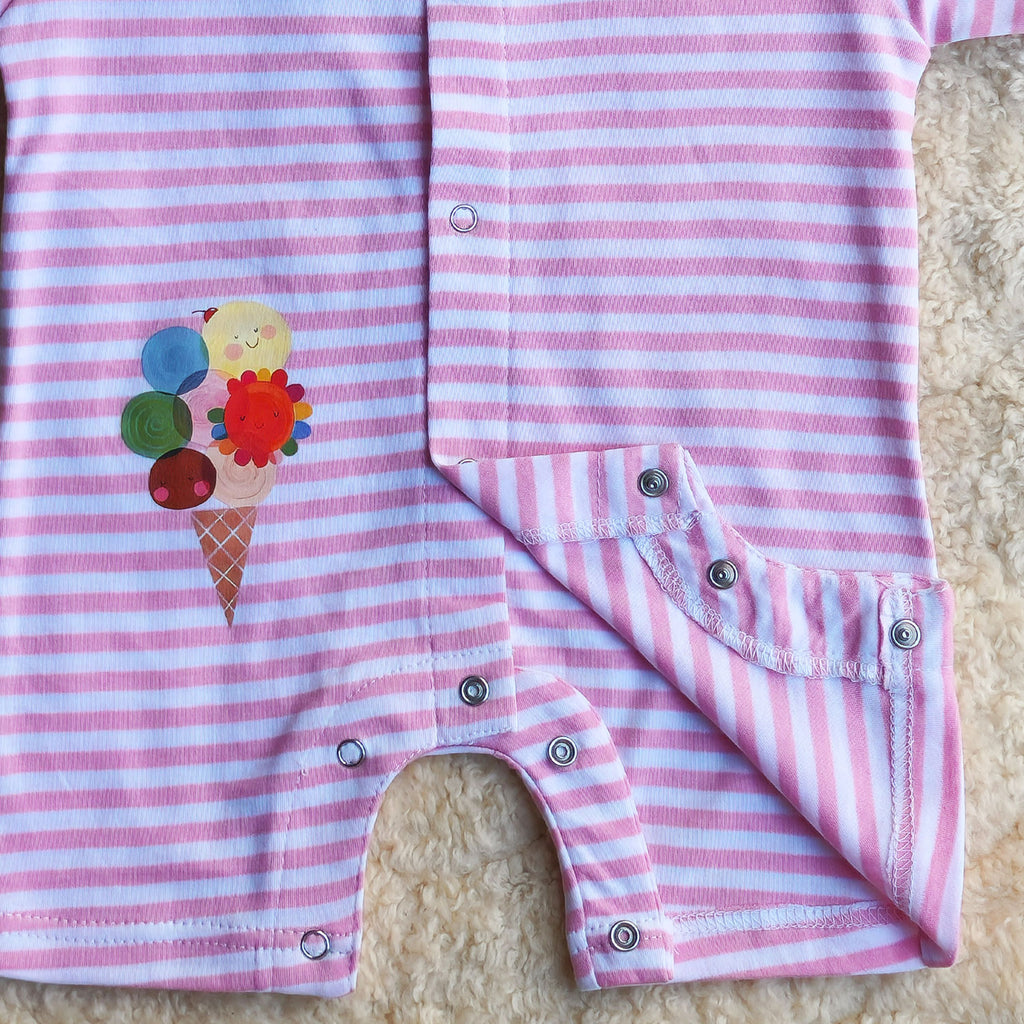 Pink Strip Half Romper - Cotton