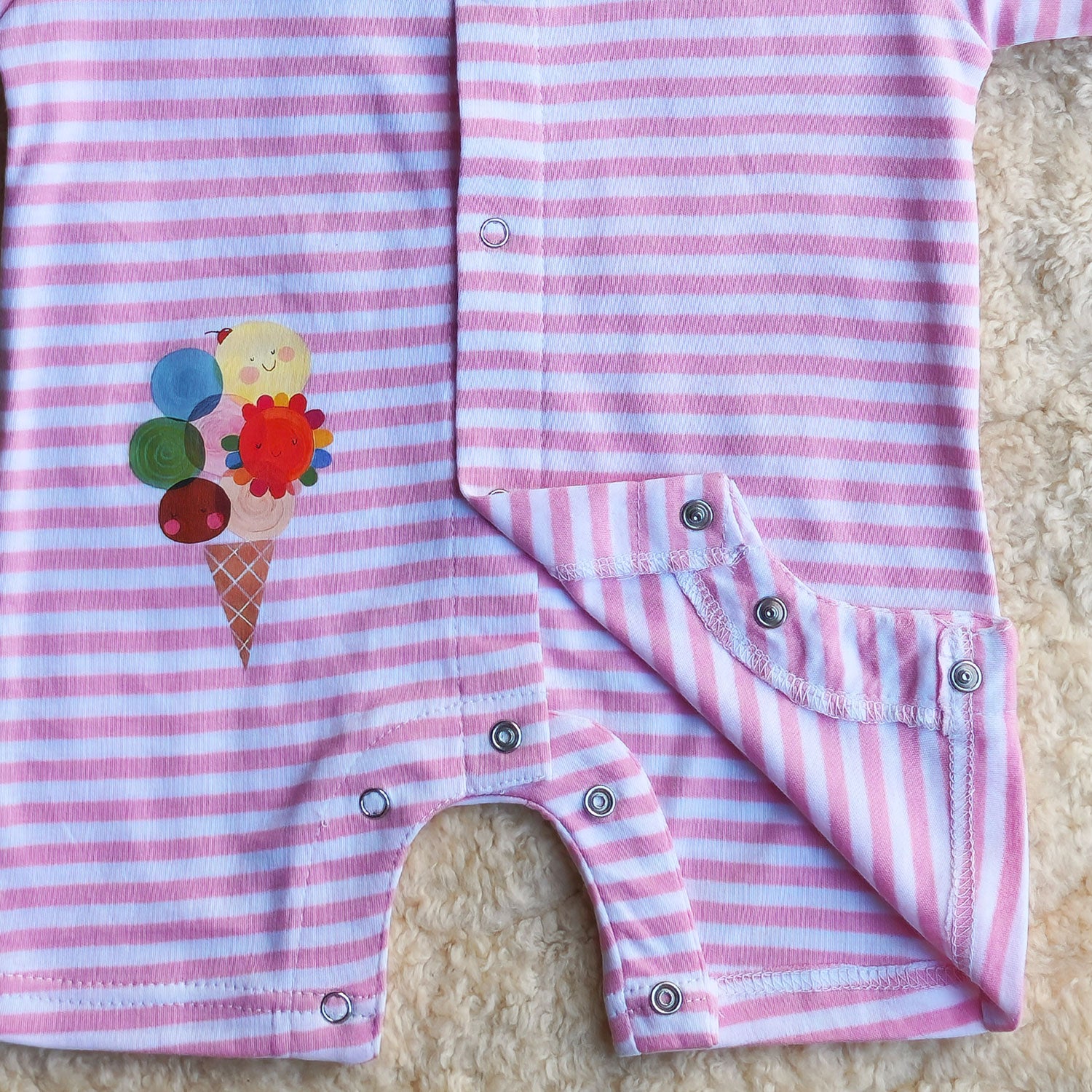 Pink Strip Half Romper - Cotton