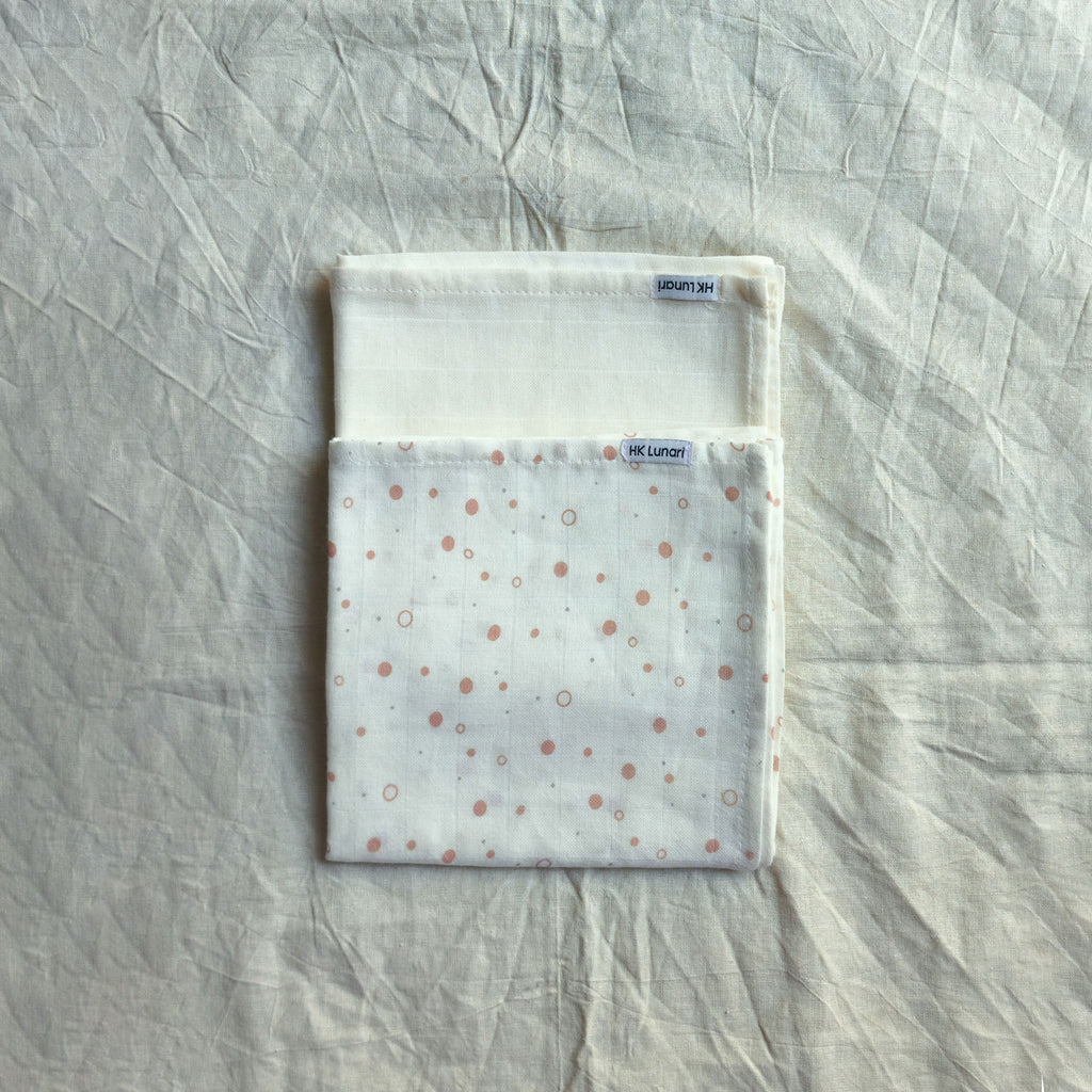 Muslin Swaddle Sheets – Leaf Print & Polka - Ivory (85x85cm)