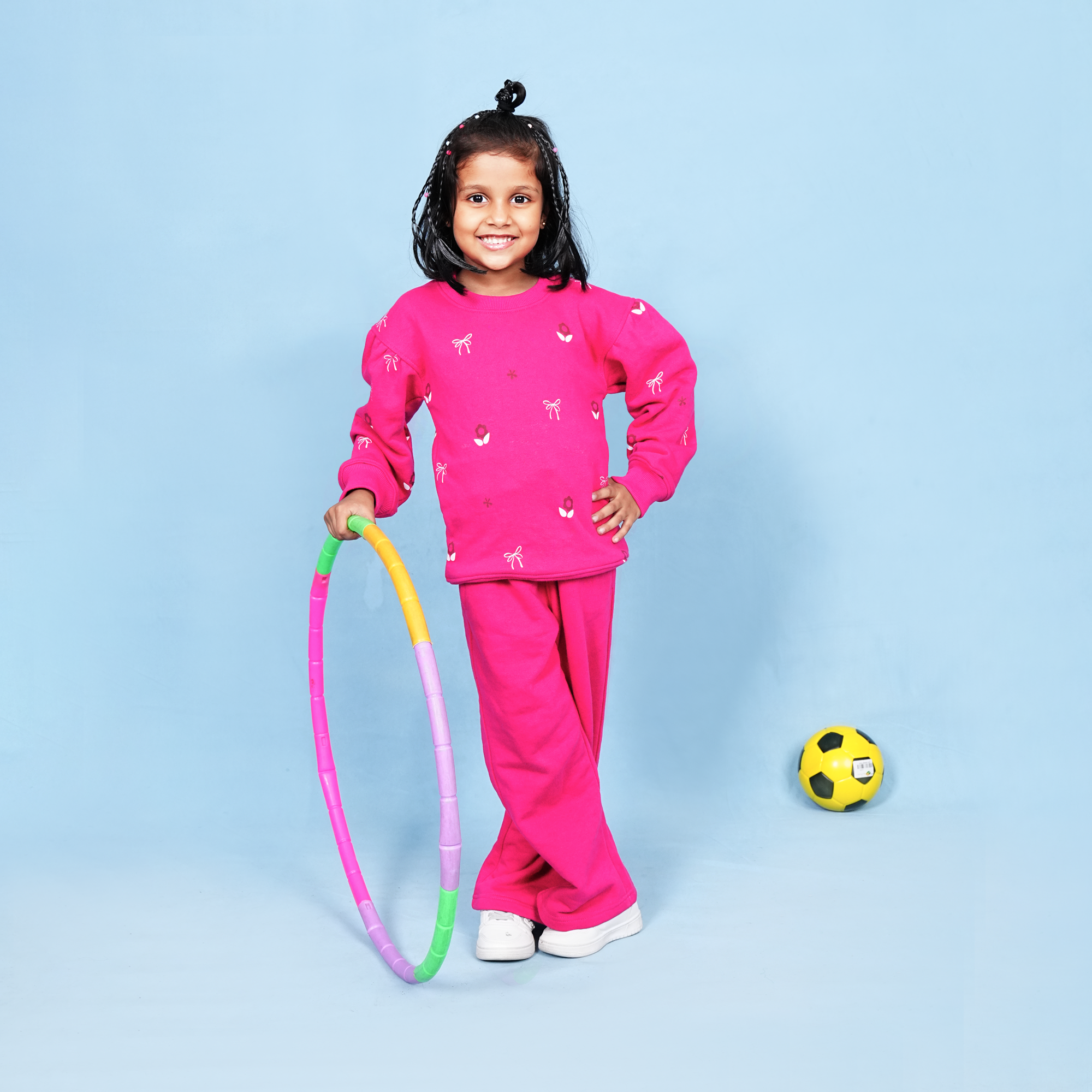 Girls Hot Pink Terry Sweatshirt & Trouser Set