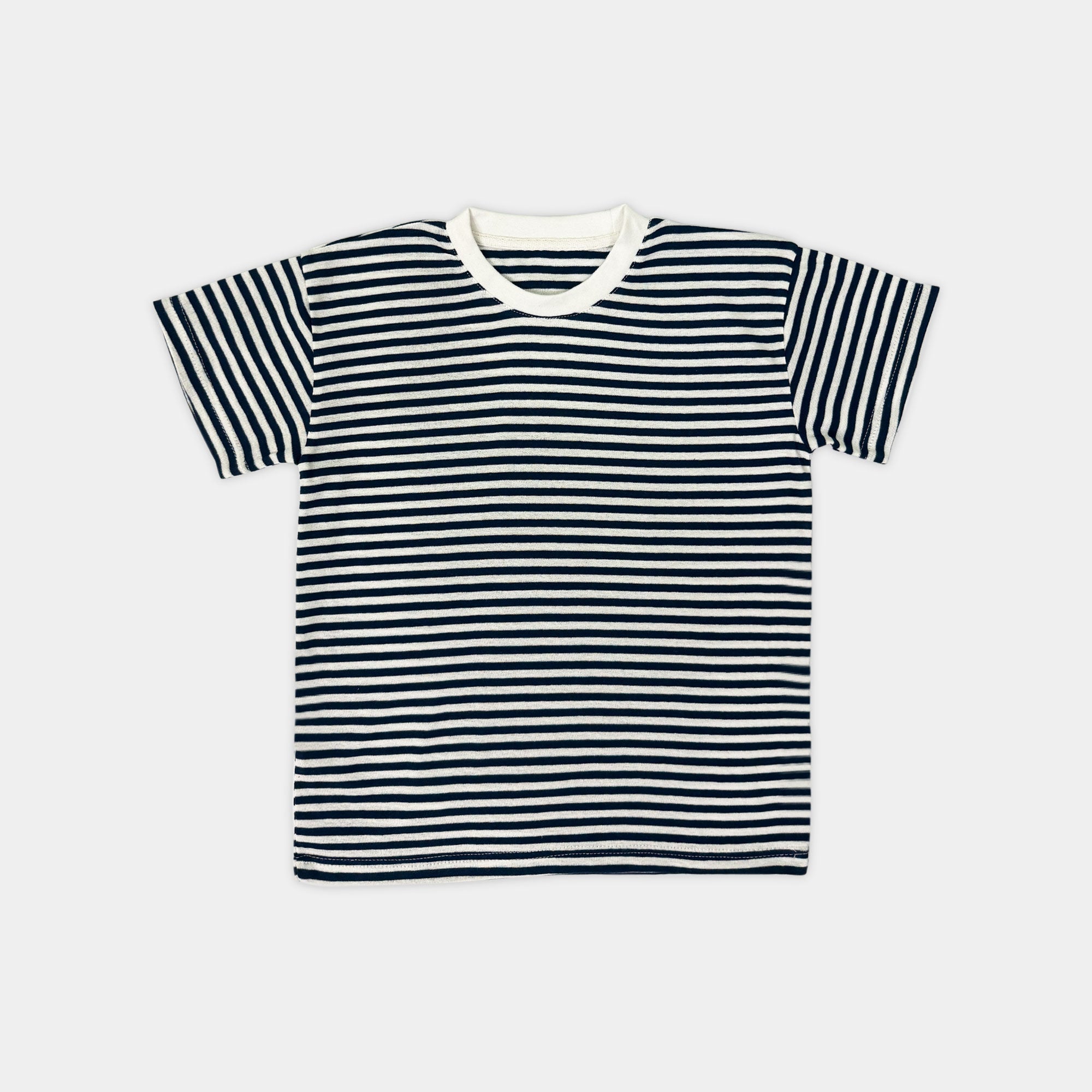 Navy Stripe Top with White Cotton Pants