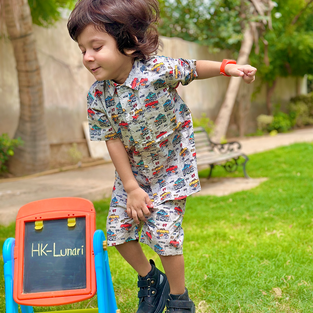 Truck Print Co-ord Set – Boys Cotton Summer Outfit