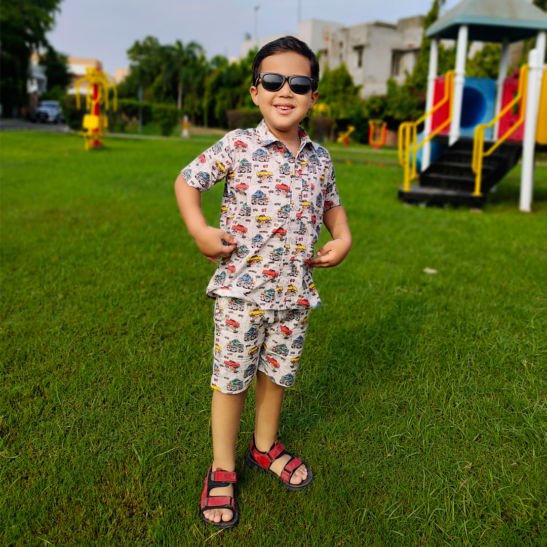 Truck Print Co-ord Set – Boys Cotton Summer Outfit