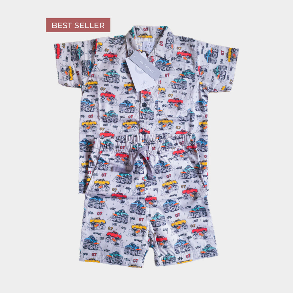Truck Print Co-ord Set – Boys Cotton Summer Outfit