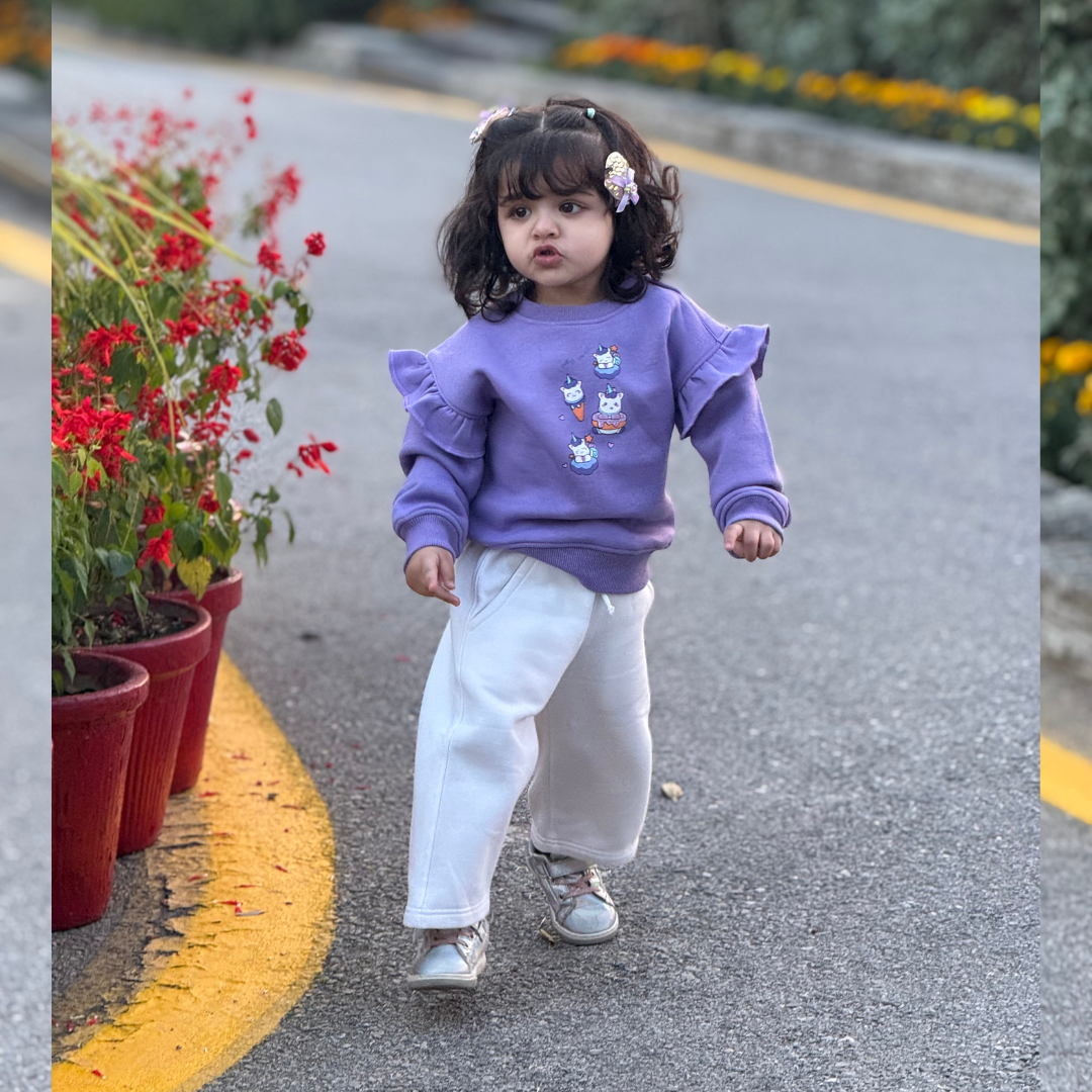 Ruffle Fleece Set – Dreamy Playtime Edit (White & Purple)