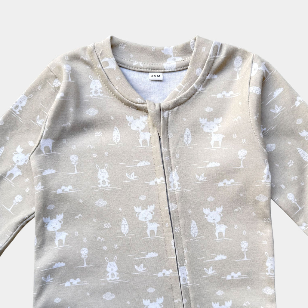 Soft Cotton Baby Romper — Beige Forest