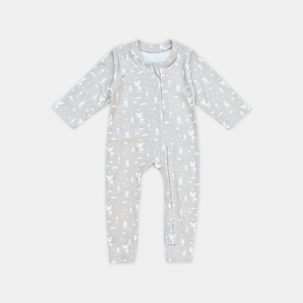 Pack of 2 Baby Cotton Rompers – Blue & Beige Printed Sleepsuits