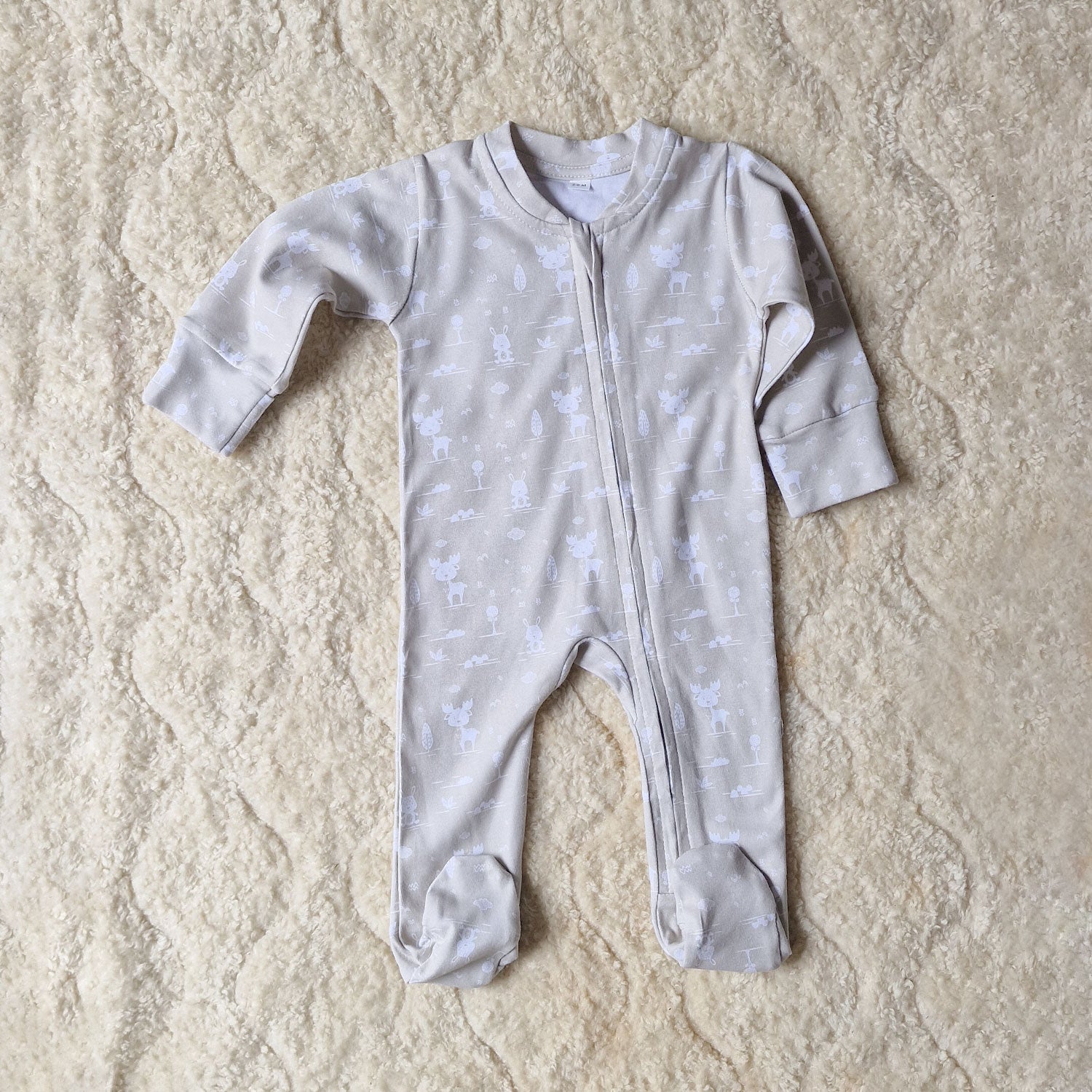 Soft Cotton Baby Romper — Beige Forest