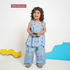 Blue Printed Top with Matching Capri Culotte Pants