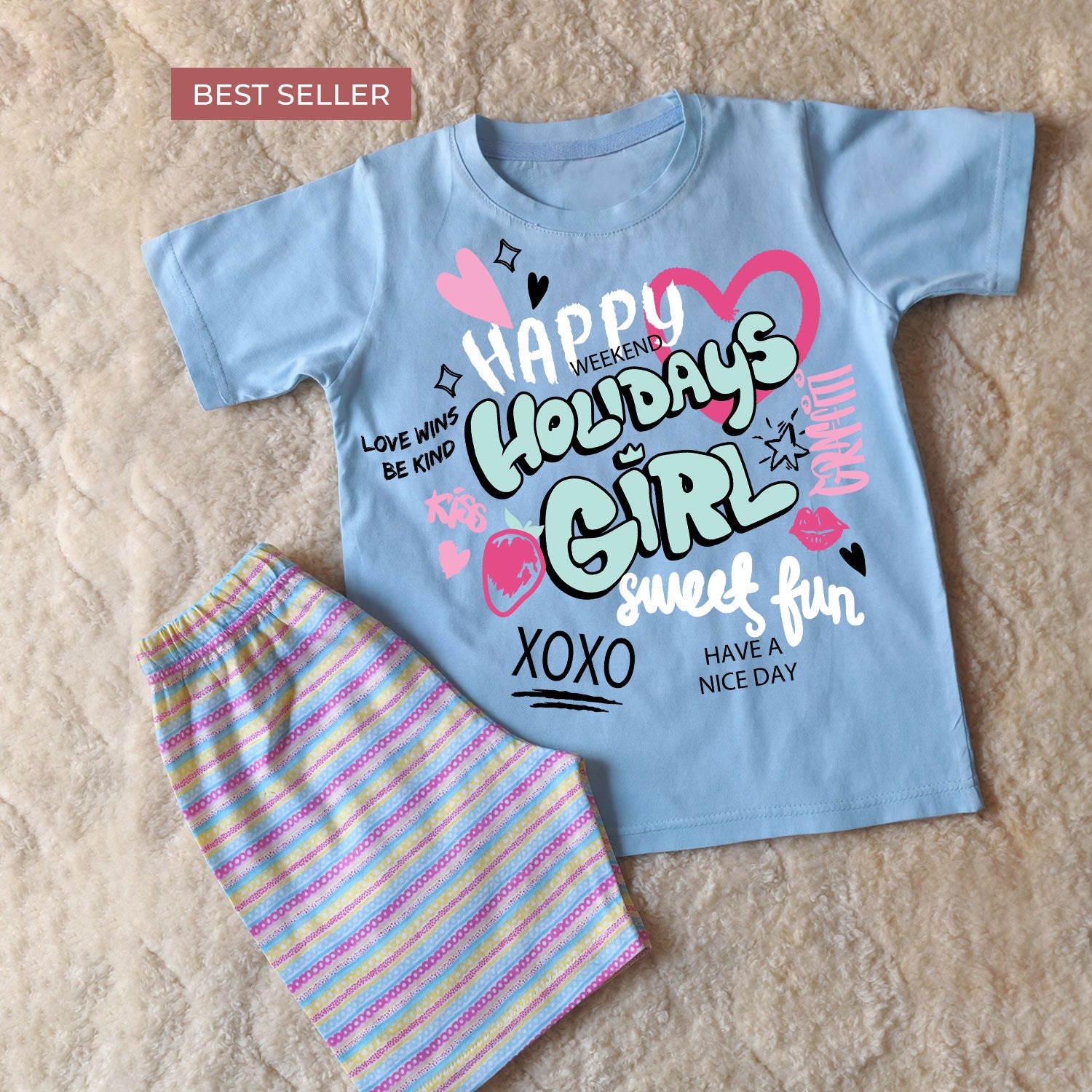 Happy Holidays Girls Summer Co-Ord