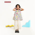 Polka Print Top with Cream Culotte Capri Pants