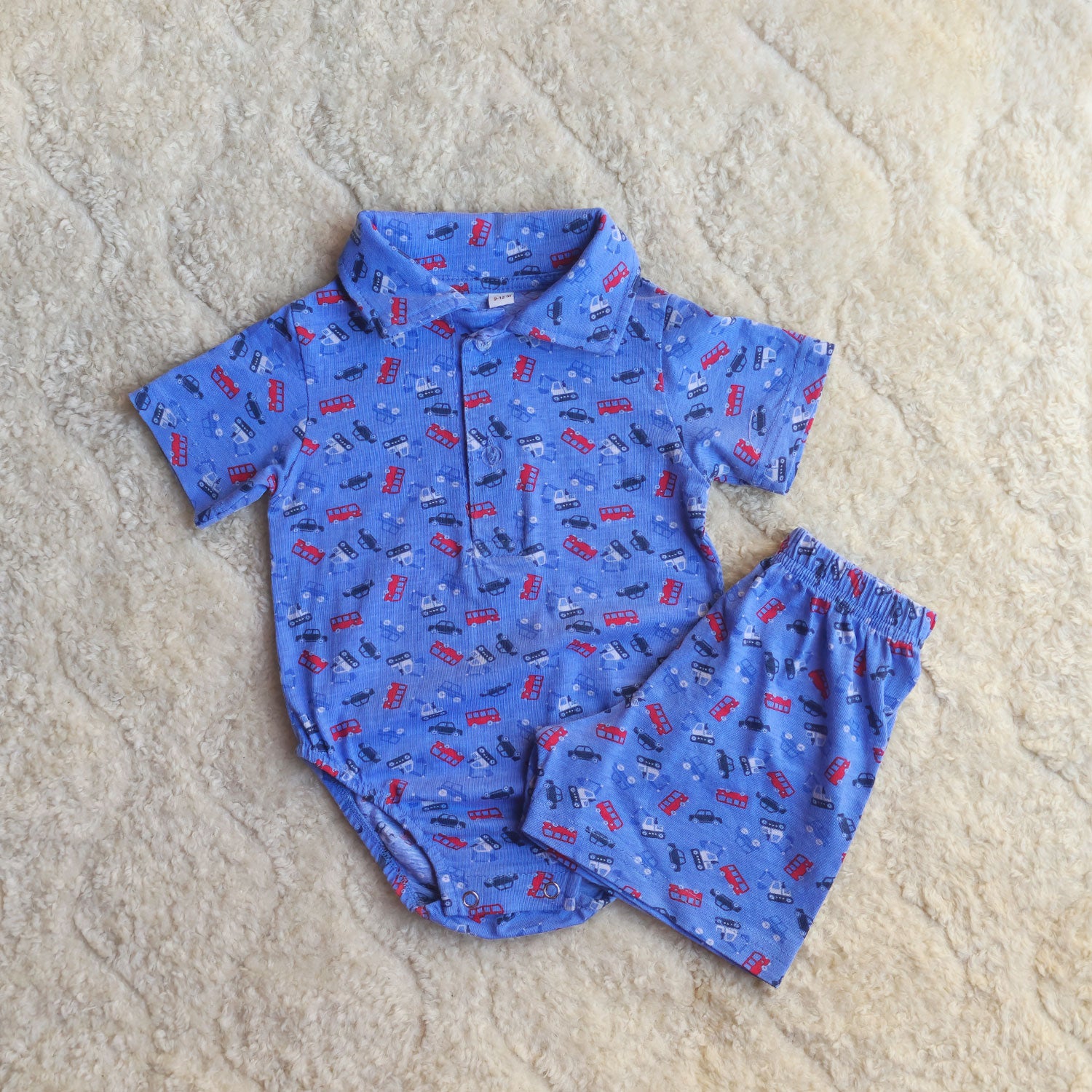 Blue Car Print Cotton Co-ord Set (2-Piece)