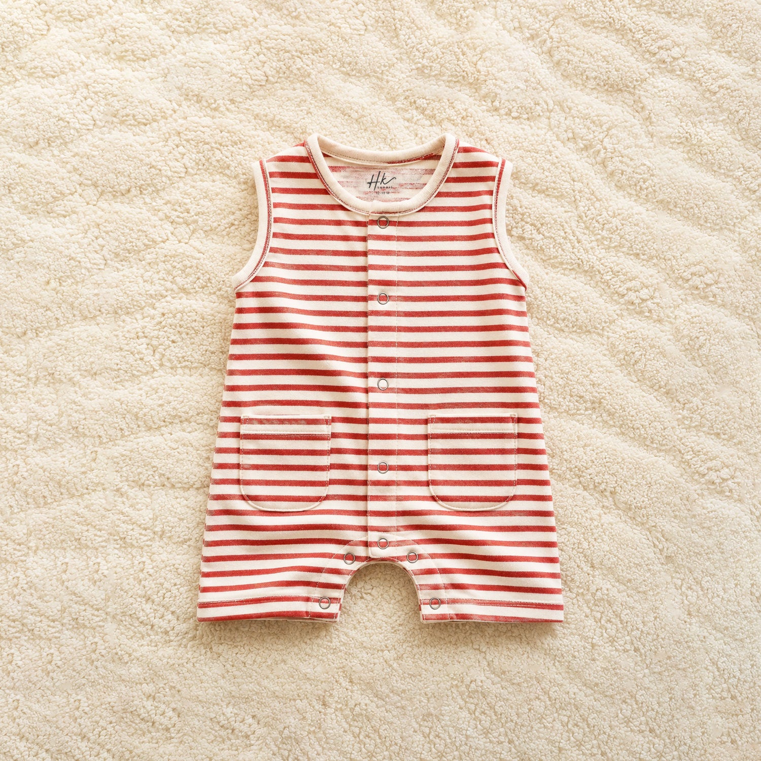 Classic Striped Burgundy Sleeveless Romper - Cotton