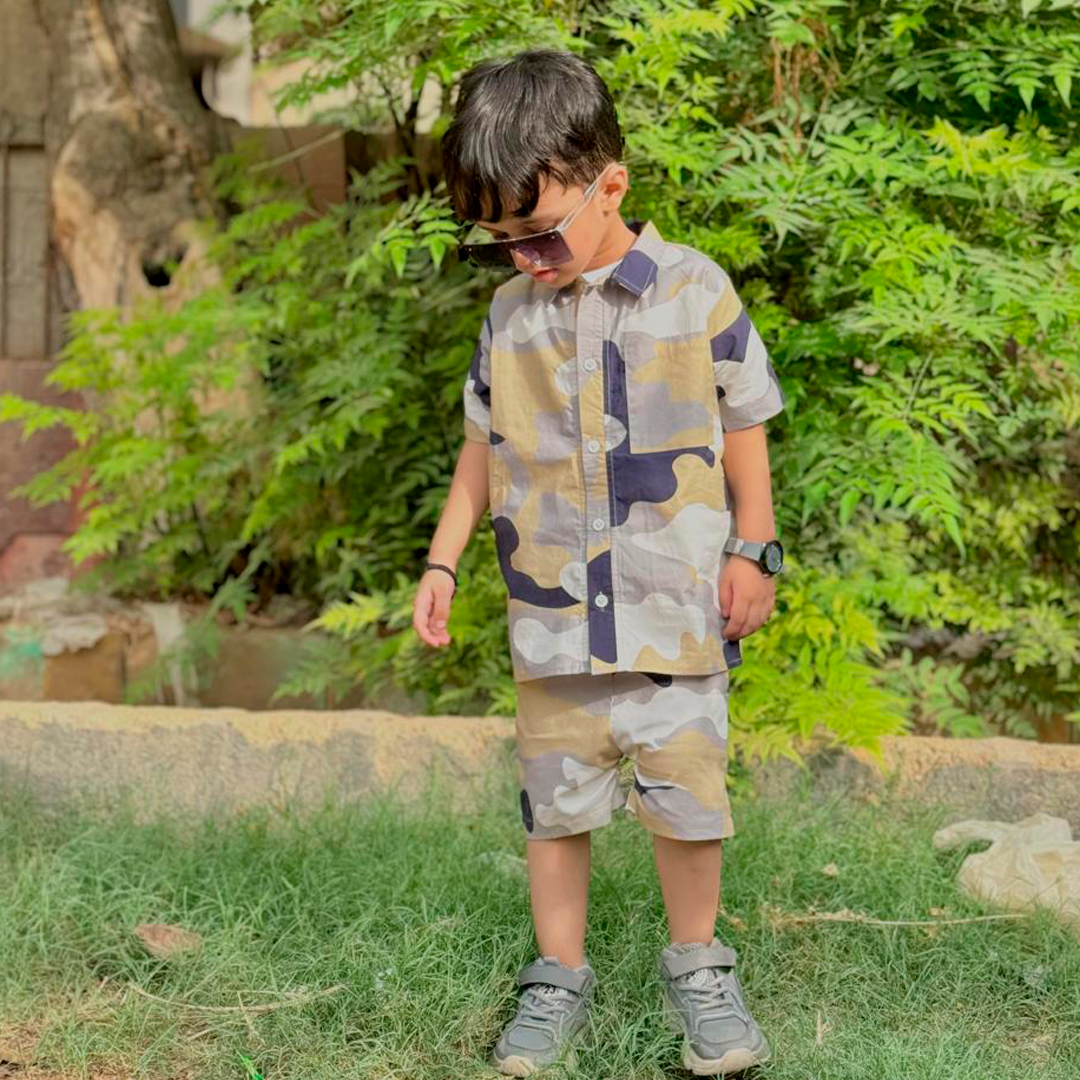Desert Camo Boys Shirt & Shorts Set – Cotton Summer Outfit (9M–5Y)
