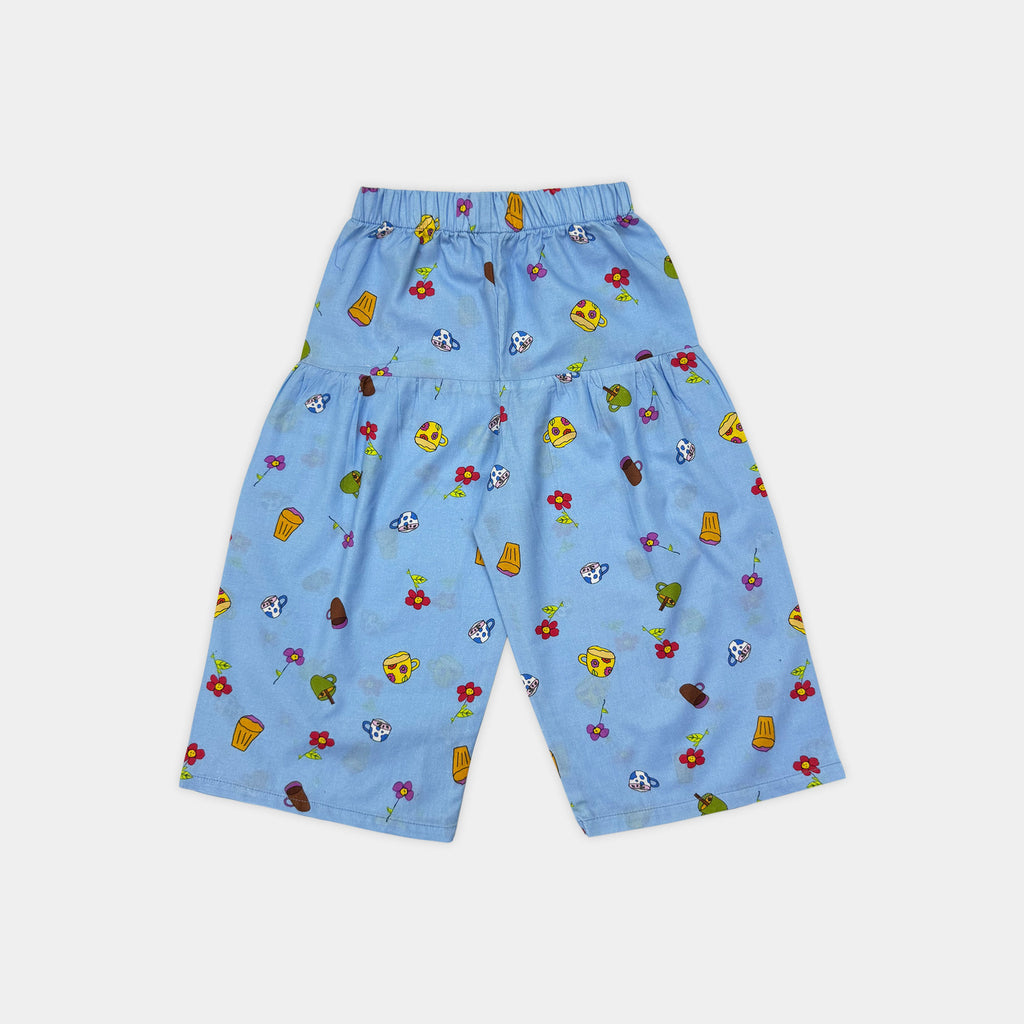 Blue Printed Top with Matching Capri Culotte Pants