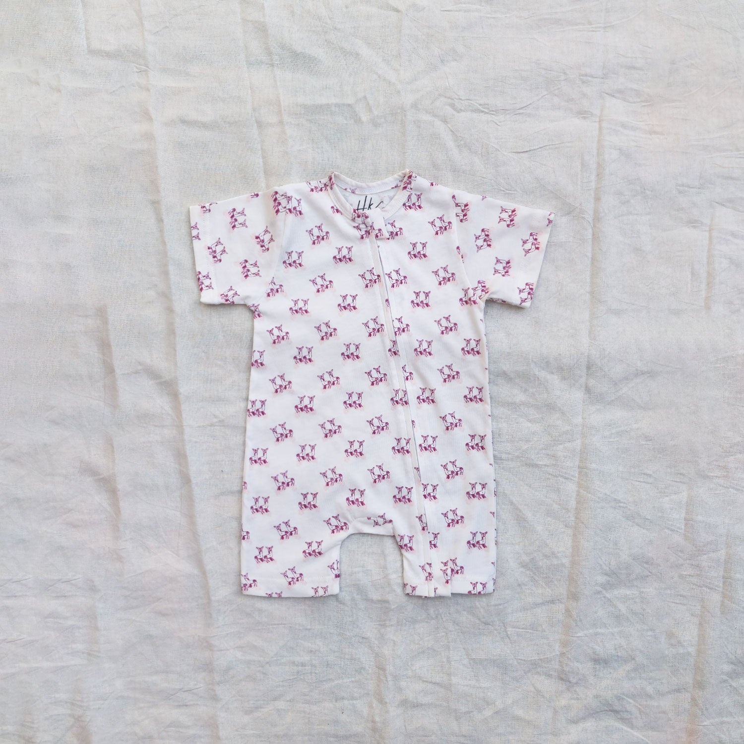 Deer Cotton Zip Half Romper