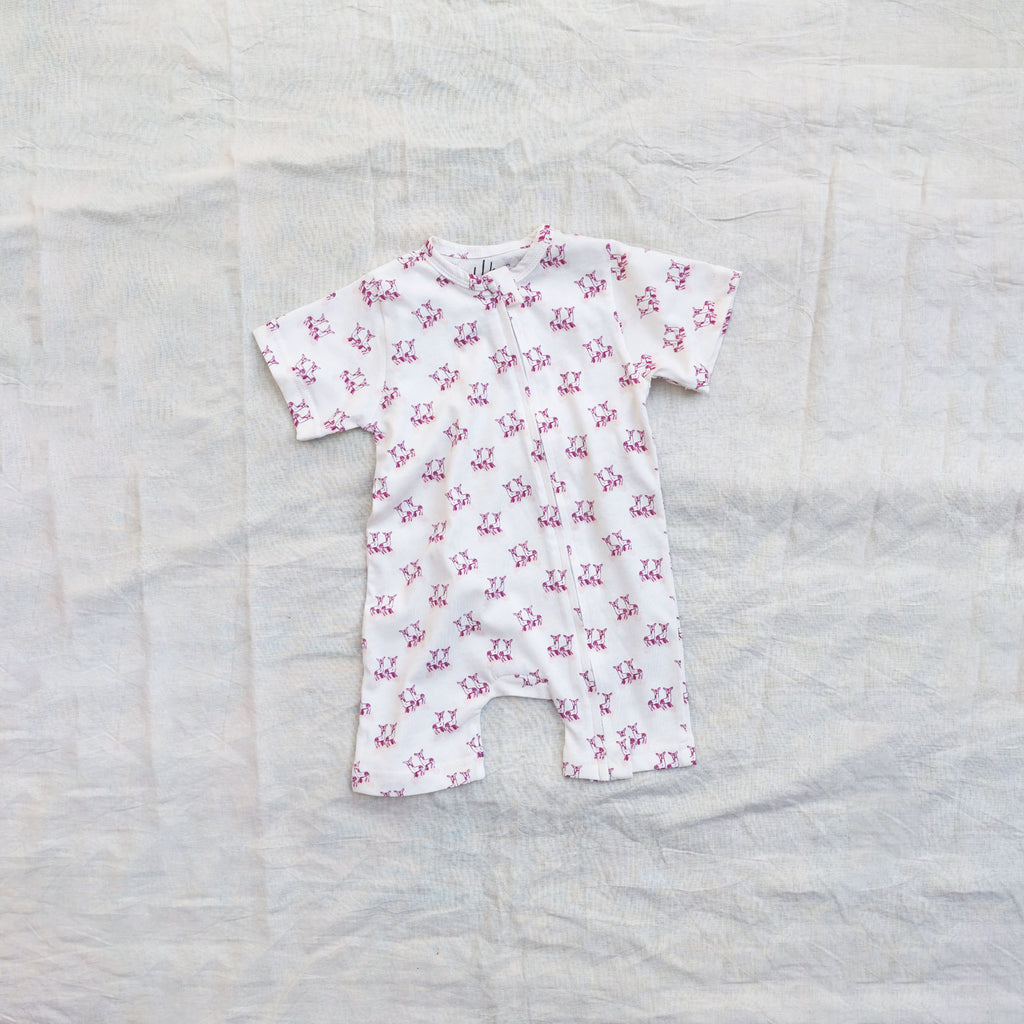 Deer Cotton Zip Half Romper