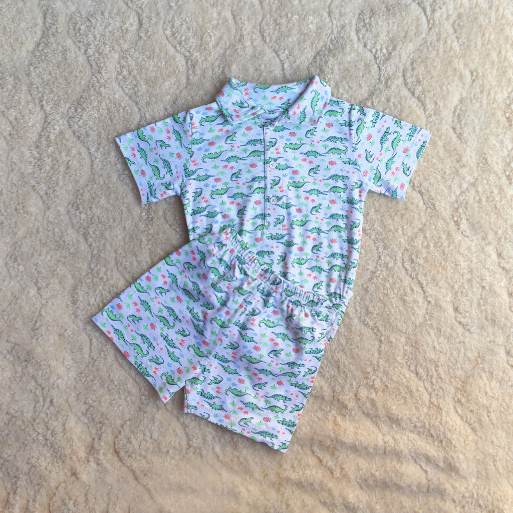 Dino Print Cotton Co-ord Set (2-Piece)