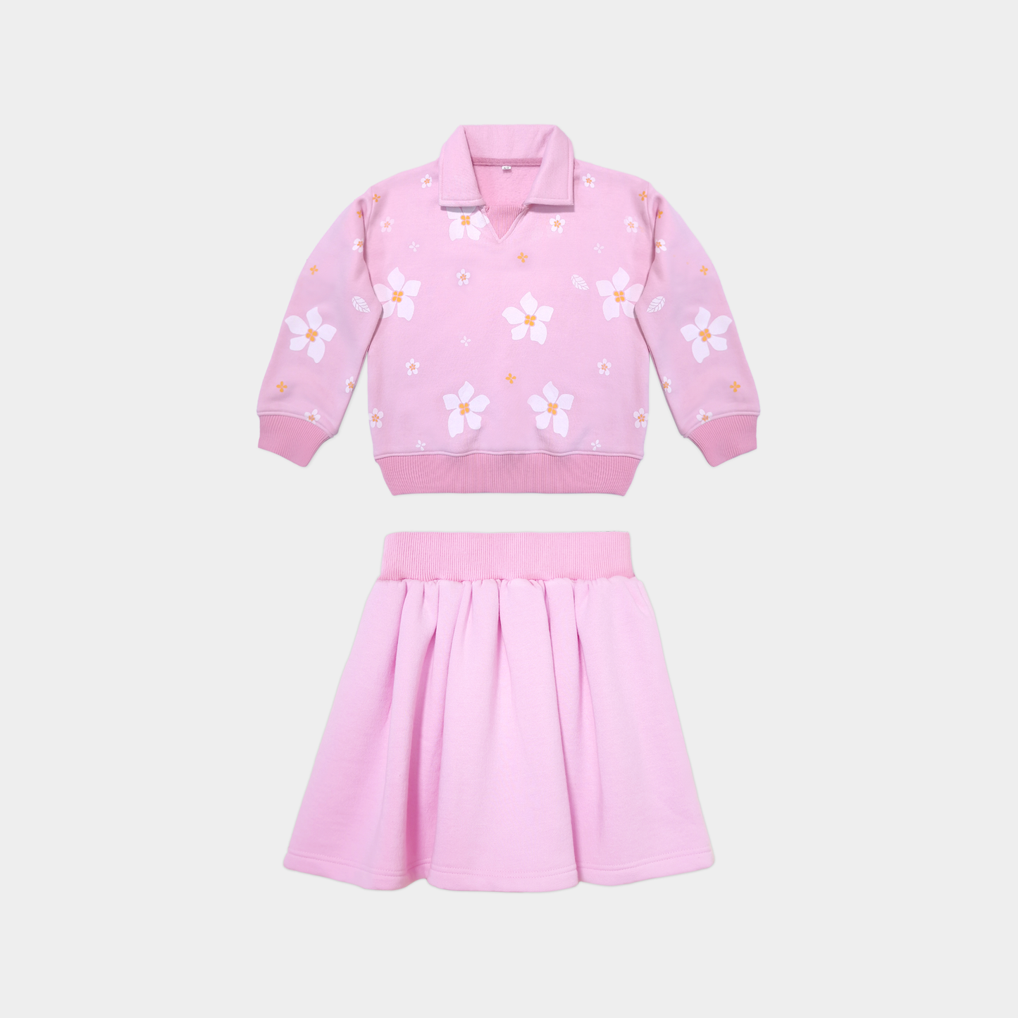 Soft Pink Floral Sweatshirt & Skirt Set