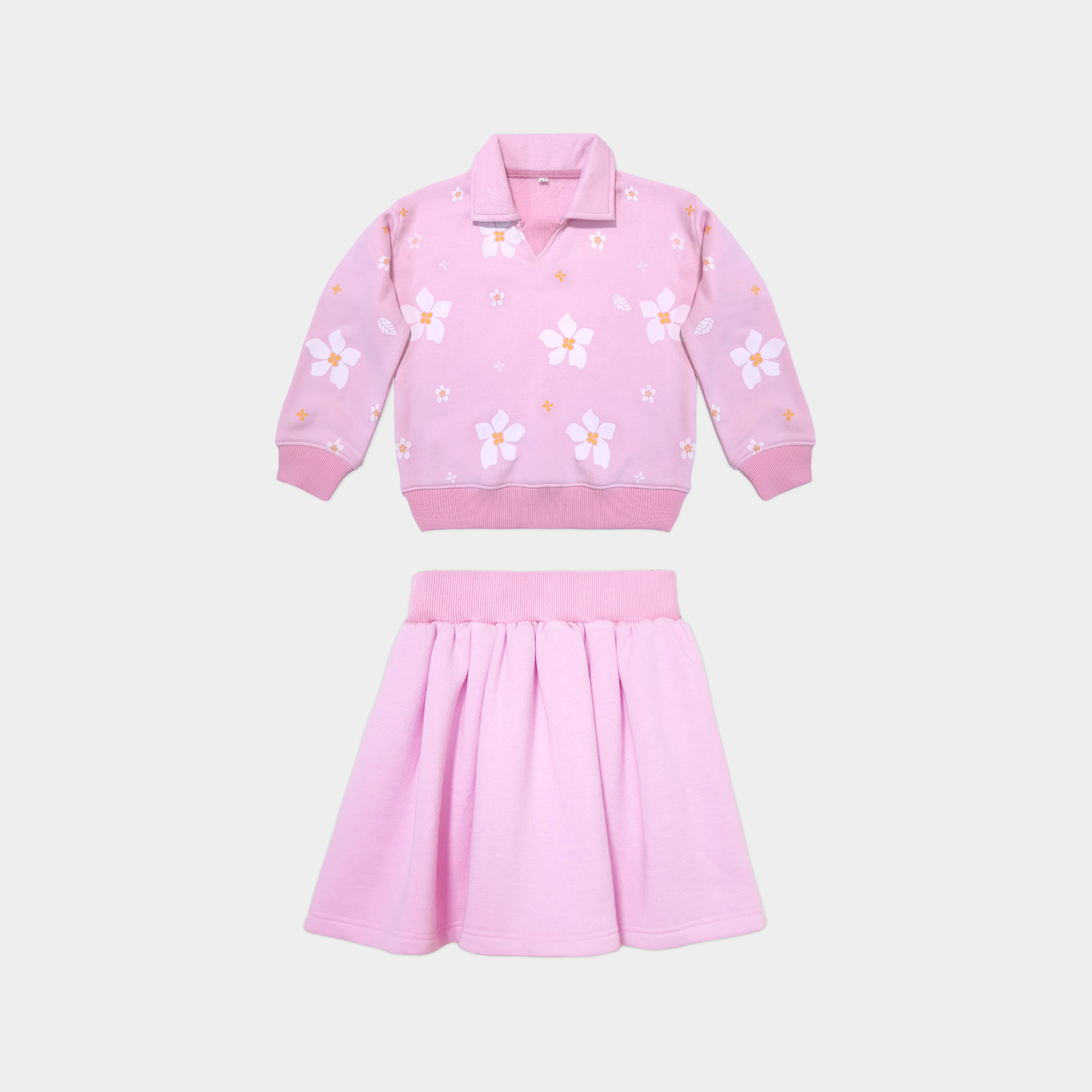 Soft Pink Floral Sweatshirt & Skirt Set