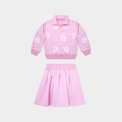 Soft Pink Floral Sweatshirt & Skirt Set