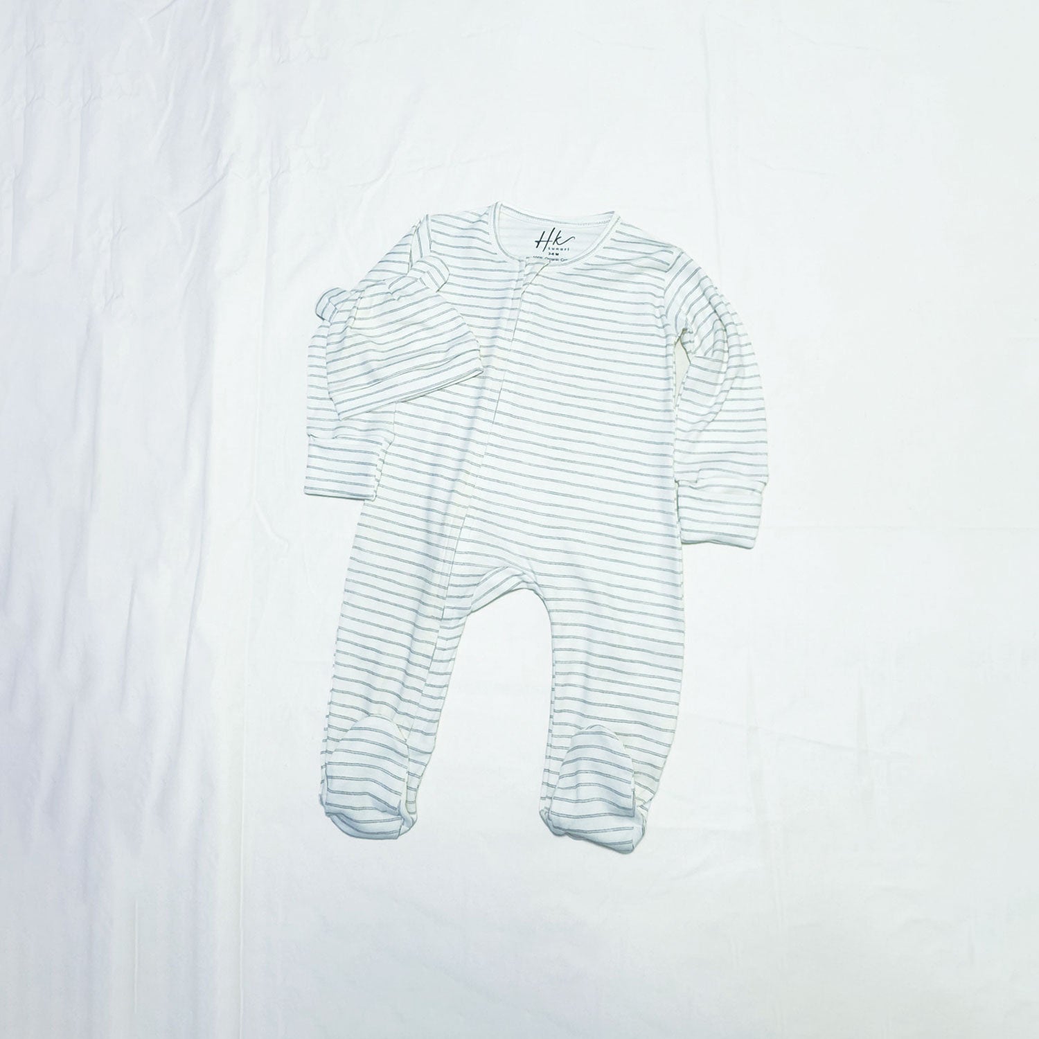 Soft Cotton Baby Footie , Cap Set — Gray Strip