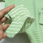 Soft Cotton Baby Footie , Cap Set — Green Strip